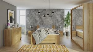 Spálňová zostava s posteľou 160x200 CORTLAND 2 - dub zlatý / šedá ekokoža