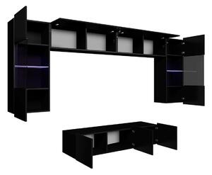 Obývacia stena s LED bielym osvetlením CHEMUNG 2 - čierna / lesklá čierna