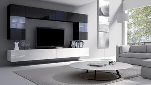 Obývacia stena s LED bielym osvetlením CHEMUNG 1 - lesklá biela / lesklá čierna
