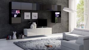 Obývacia stena s LED bielym osvetlením CHEMUNG 2 - lesklá biela / lesklá čierna