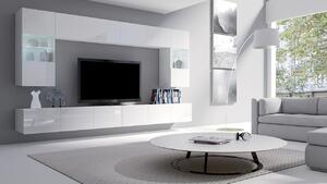 Obývacia stena s LED modrým osvetlením CHEMUNG 1 - biela / lesklá biela