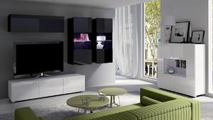 Zostava do obývacej izby s LED modrým osvetlením CHEMUNG 7 - lesklá biela / lesklá čierna