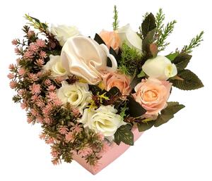Flower Box srdce s mixom umelých kvetov a doplnky 33cm x 25cm x 12cm