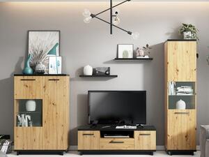 Nábytok do obývacej izby s LED osvetlením DELAWARE 2 - dub artisan / matná čierna