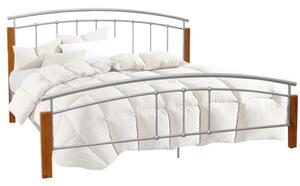 Kovová manželská posteľ 140, drevo prírodné-strieborný kov (k3023246)