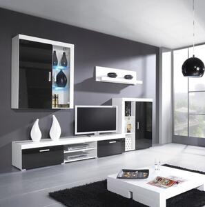 Obývacia stena s LED modrým osvetlením ITABUNA 1 - biela / lesklá čierna