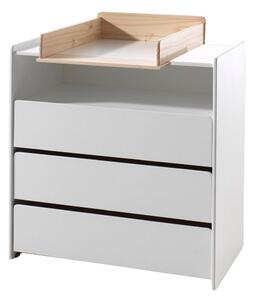 Biela nízka detská komoda z borovicového dreva s prebaľovacím pultom 90x106 cm KIDDY – Vipack