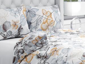 Biante Bavlnené posteľné obliečky Sandra SA-367 Sivo-oranžové kvety na bielom Jednolôžko 140x200 a 70x90 cm
