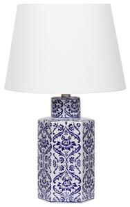 Stolná lampa biela a modrá porcelánový podstavec ľanové tienidlo 53 cm moderný štýl obývacia izba spálňa