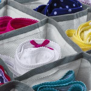 Skladací úložný box z látky – 32 x 32 x 12 cm – 8 priehradiek – sivý [BW2078]