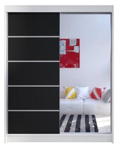 Šatníková skriňa 150 cm so zrkadlom a LED osvetlením PIRITU 3 - biela / čierna
