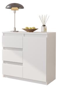 MIKEL - Komoda s 3 zásuvkami a 1 dvierkami - biela matná V75cm Š80cm H35cm