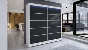 Šatníková skriňa 180 cm s posuvnými dverami a LED RGB osvetlením VILMA 4 - biela / čierna