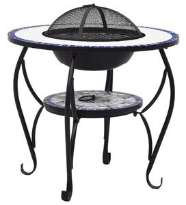 Mozaikové ohnisko so stolom, modro biele 68 cm, keramika