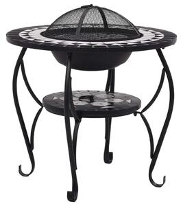 Mozaikové ohnisko so stolom, čierno biele 68 cm, keramika