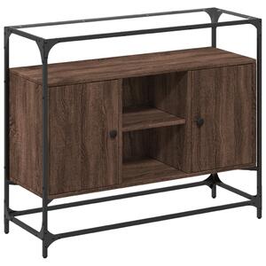 Komoda sklenená doska hnedý dub 98x35x81 cm kompozitné drevo