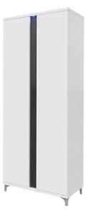 Šatníková skriňa 90 cm s LED osvetlením BANTRY - biela / lesklá biela / lesklá čierna