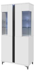 Vysoká vitrína s LED osvetlením BANTRY 2 - biela / lesklá biela / lesklá čierna