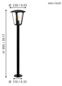 Eglo 98123 - Vonkajšia lampa MONREALE 1xE27/60W/230V IP44 výška 995 čierna