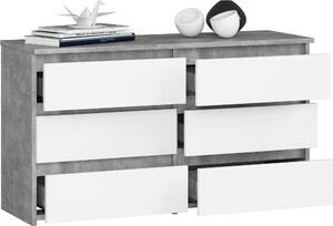 BDW, komoda, 6 zásuviek, 100x57, skriňa, príborník, betón / biela