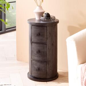 FineBuy Design komoda 65 cm z masívneho mangového dreva, čierna, úzka komoda so zásuvkami, masívna mini komoda s okrúhlymi tvarmi