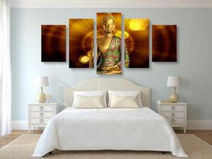 5-dielny obraz socha Budhu s abstraktným pozadím - 100x50