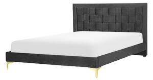 Rám postele 140 x 200 cm čierne zamatové čalúnenie s čelom zlaté nohy spálňa moderný glamour štýl