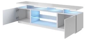 TV stolík s LED bielym osvetlením SALTA - čierny / lesklý čierny