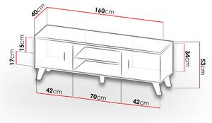 TV stolík 160 cm OLINA - dub sonoma / biely