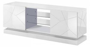 Televízny stolík s LED modrým osvetlením 160 cm LIMA - biely / lesklý biely