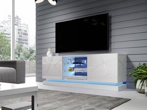 Televízny stolík s LED RGB osvetlením 160 cm LIMA - biely / lesklý biely