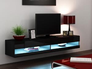 TV stolík 180 cm ASHTON 1 - čierny / lesklý čierny