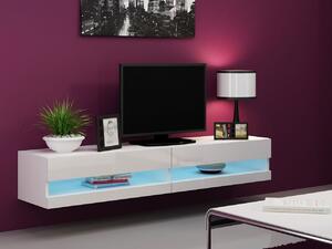 TV stolík s LED modrým osvetlením 180 cm ASHTON 1 - biely / lesklý biely