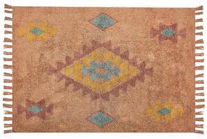 Koberec oranžový bavlnený 160 x 230 cm obdĺžnikový so strapcami geometrický vzor boho orientálny štýl