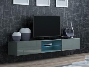 Televízny stolík so sklenenou poličkou ASHTON - šedý / lesklý šedý