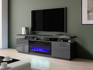 Televízny stolík s krbom SALTA - grafitový / lesklý grafitový / čierny