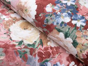 Biante Dekoračná obliečka na vankúš s lemom PM-054 Maľované kvety na ružovom 30 x 50 cm