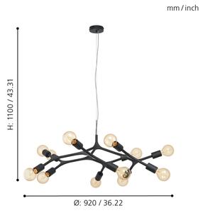 Eglo 98347 - Luster na lanku BOCADELLA 12xE27/60W/230V