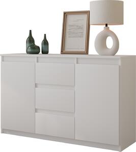 FURNICA - MIKEL - Komoda s 3 zásuvkami a 2 dvierkami - biela matná V75cm Š120cm H35cm