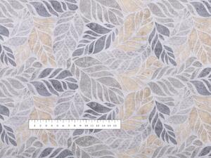 Dekoračná látka PML-057 Mozaika žltosivých listov na sivom - šírka 155 cm