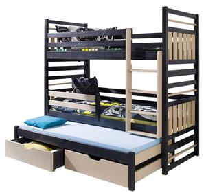 Detská poschodová posteľ s prístelkou 80x180 LOHRA - wenge / cappuccino, pravé prevedenie
