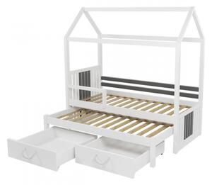 Detská posteľ domček so zábranou 90x200 KARBEN 2 - biela / šedá