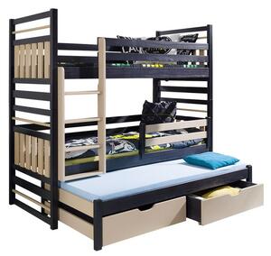 Detská poschodová posteľ s prístelkou 80x180 LOHRA - wenge / cappuccino, ľavé prevedenie