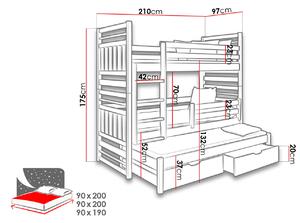 Detská poschodová posteľ s prístelkou 90x200 LOHRA - wenge / cappuccino, pravé prevedenie