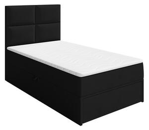 Jednolôžková boxpringová posteľ 90x200 LUGAU - čierna ekokoža, pravé prevedenie