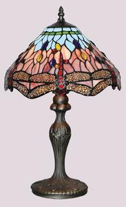 Stolná lampa DRAGONFLY, starožitná mosadz/farba, výška 46 cm, Tiffany