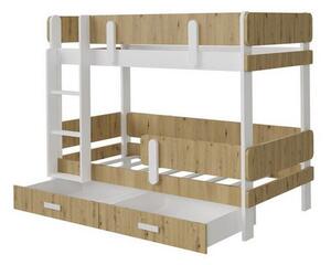 Detská poschodová posteľ so zábranou 90x200 HALVER 1 - biela / dub artisan, ľavé prevedenie