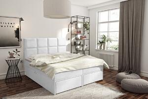 Manželská boxpringová posteľ 200x200 LUGAU - biela ekokoža