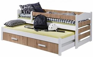 Detská posteľ s prístelkou a zábranou 90x200 WETTIN 2 - biela / dub artisan