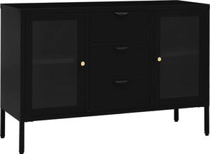 Komoda čierna 105x35x70 cm oceľ a tvrdené sklo